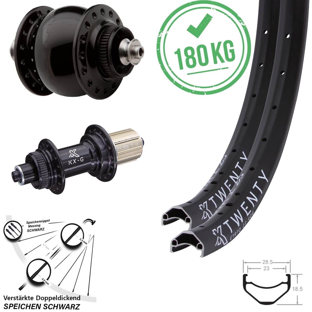20 Zoll KX-G Twenty SON 28 Centerlock Laufradsatz QR 8-12 fach HG