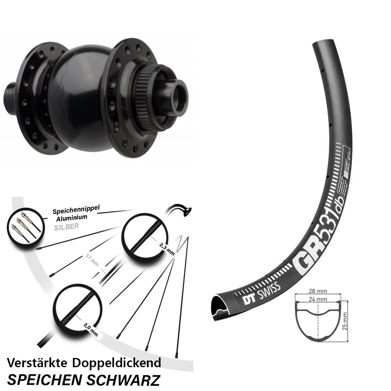 650B DT Swiss GR 531 SON 28 Disc Nabendynamovorderrad 15x110 Boost