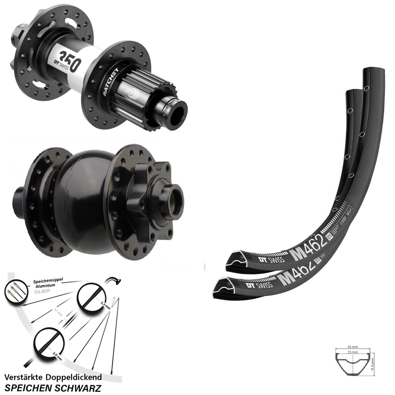 DT Swiss M 462-350 Ratchet 36 Disc SON 28 29 Zoll Laufrad-Satz 15x110 12x148 Micro Spline
