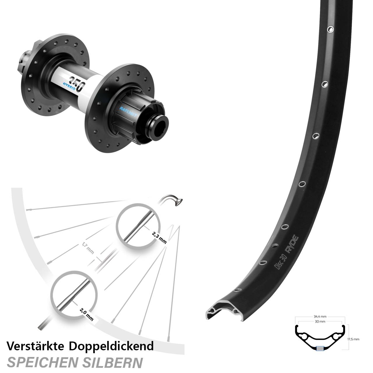 29 Zoll Ryde Disc 30 DT Swiss 350 Hybrid Singlespeed Hinterrad Boost