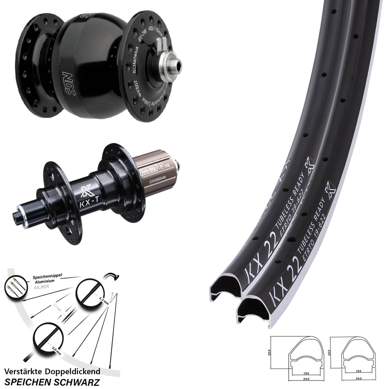KX-T 22 SONdelux wide body 28 Zoll Laufradsatz QR 8-11 fach