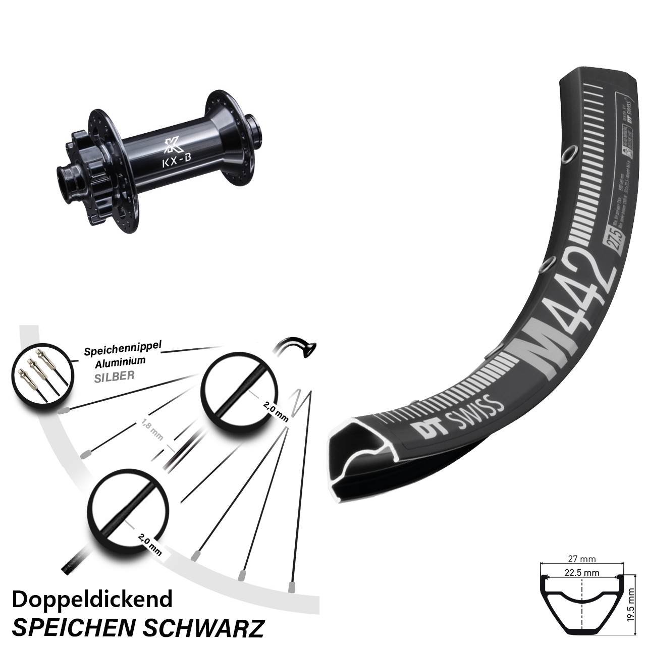 Boost Vorderrad 6-Loch 15x110 29 Zoll DT Swiss M442 KX-B