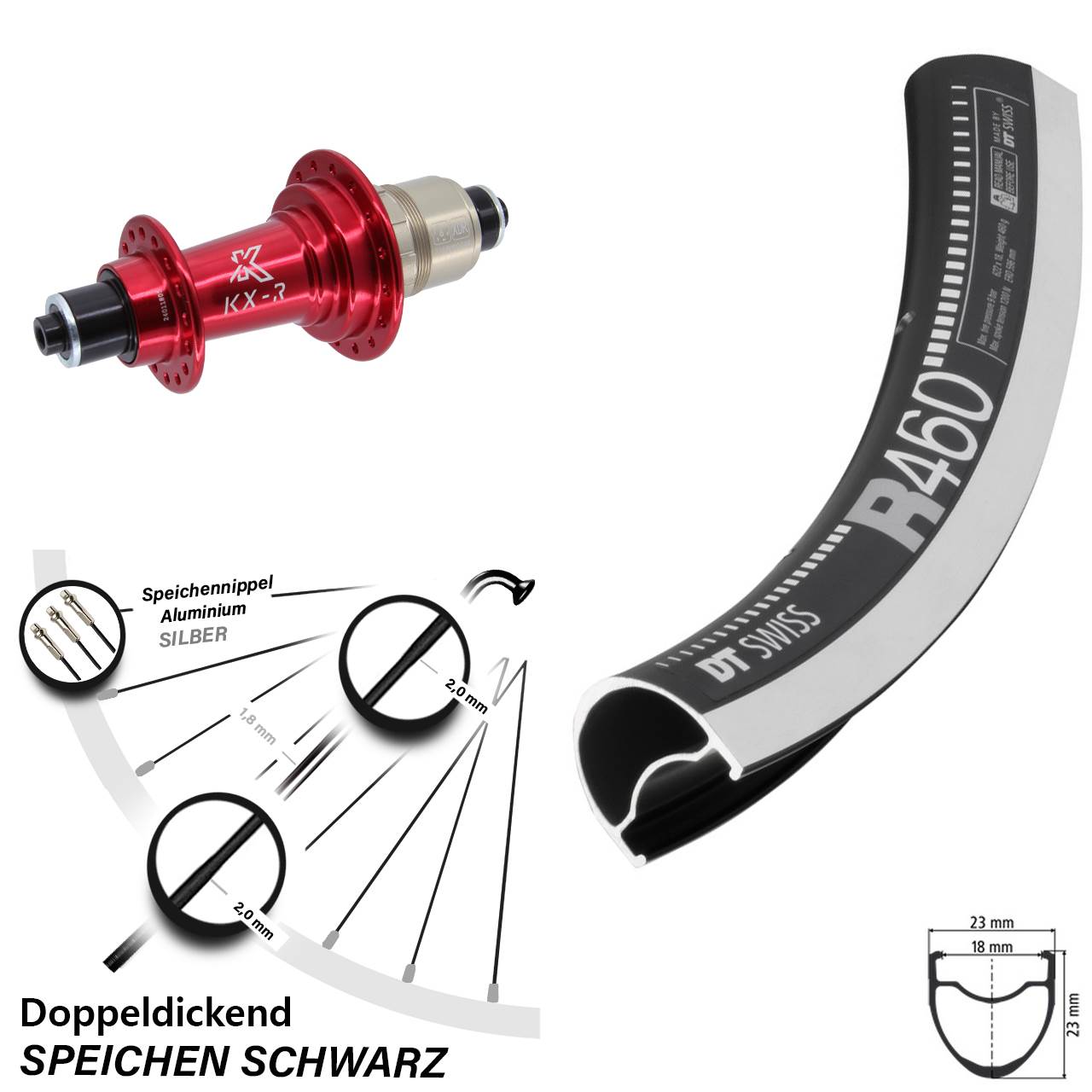 DT Swiss R460 KX-R rot 28 Zoll Hinterrad QR XDR