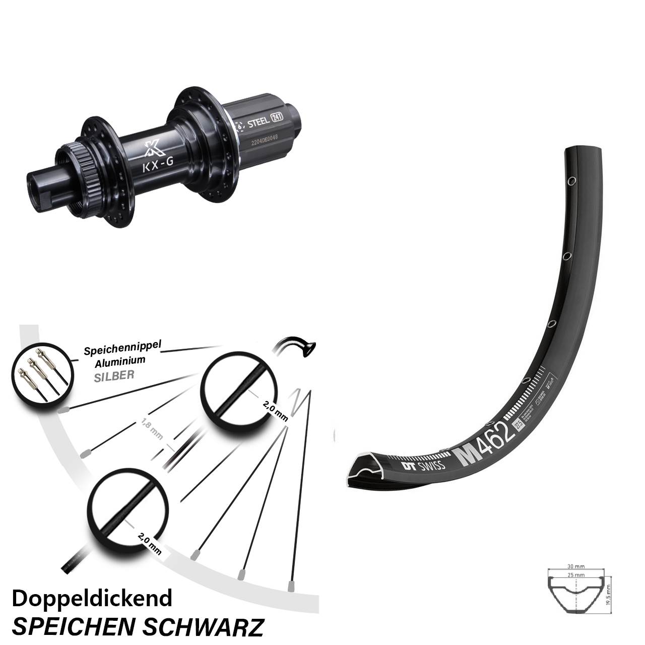 27,5 Zoll Hinterrad DT Swiss M 462 KX-GS 8-12 fach 12x142