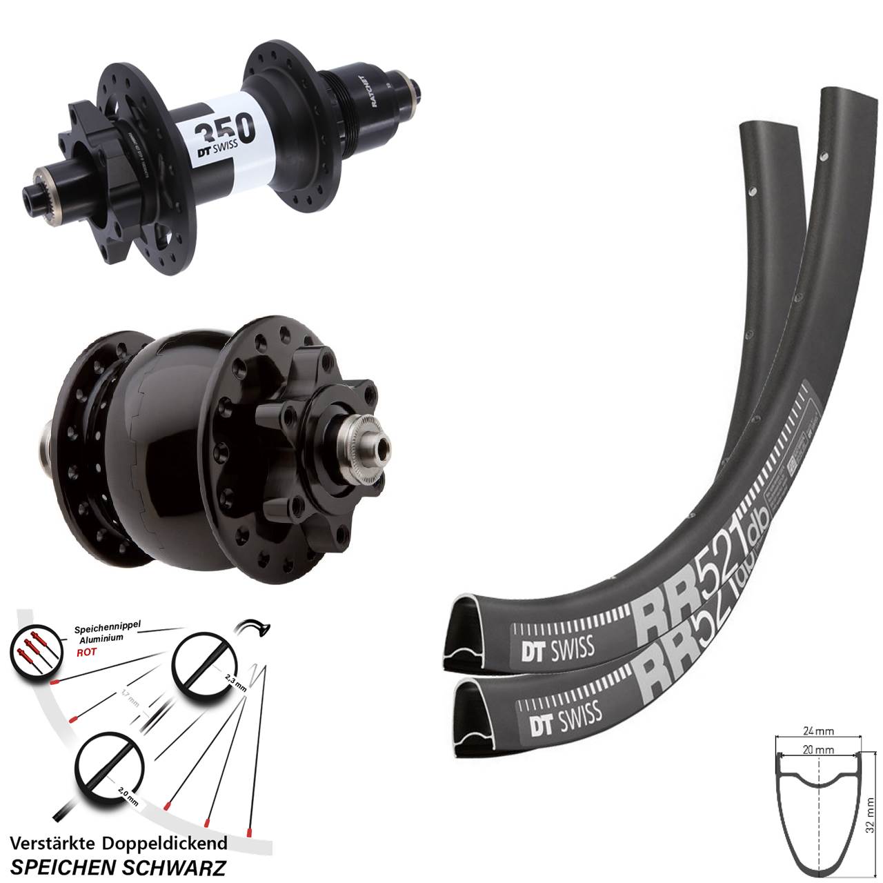 Disc Laufradsatz 28 Zoll DT Swiss RR521 350 SON XD für Schnellspanner