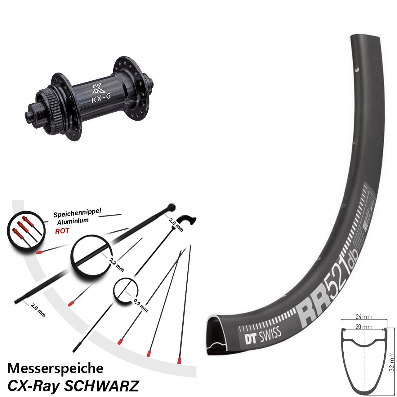 Centerlock Vorderrad 28 Zoll DT Swiss RR 521 KX-G QR CX-Ray