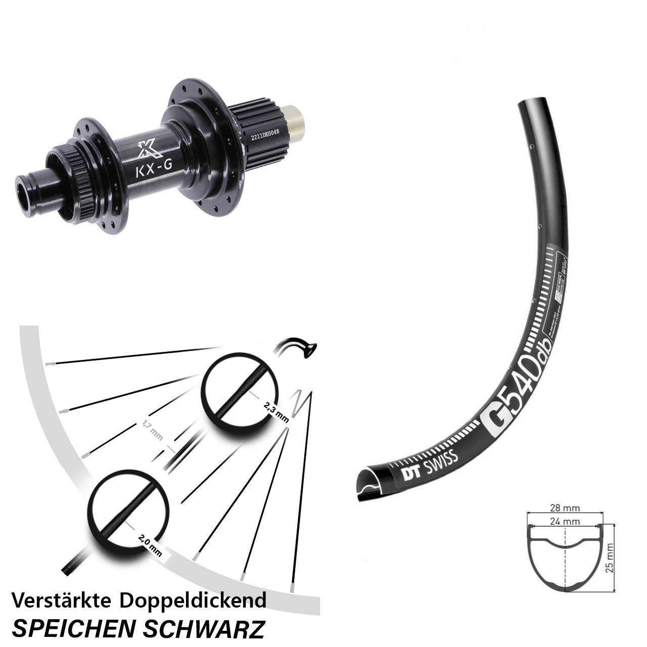 Hinterrad Centerlock 12x142 28 Zoll DT Swiss G 540 KX-G Shimano Micro Spline