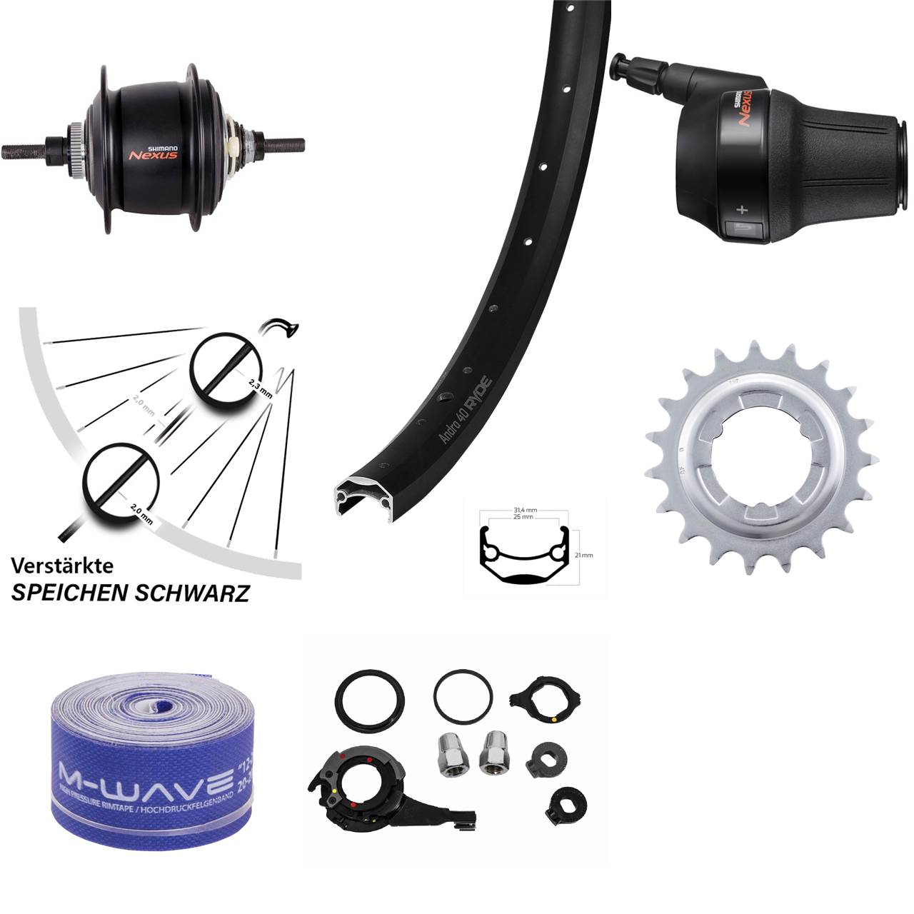 24 Zoll Hinterrad Ryde Andra 40 Shimano Nexus 8-Gang Disc