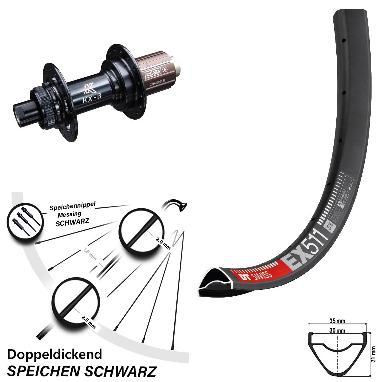 DT Swiss EX 511 KX-B 29 Zoll Hinterrad Centerlock 12x148 8-12 fach HG