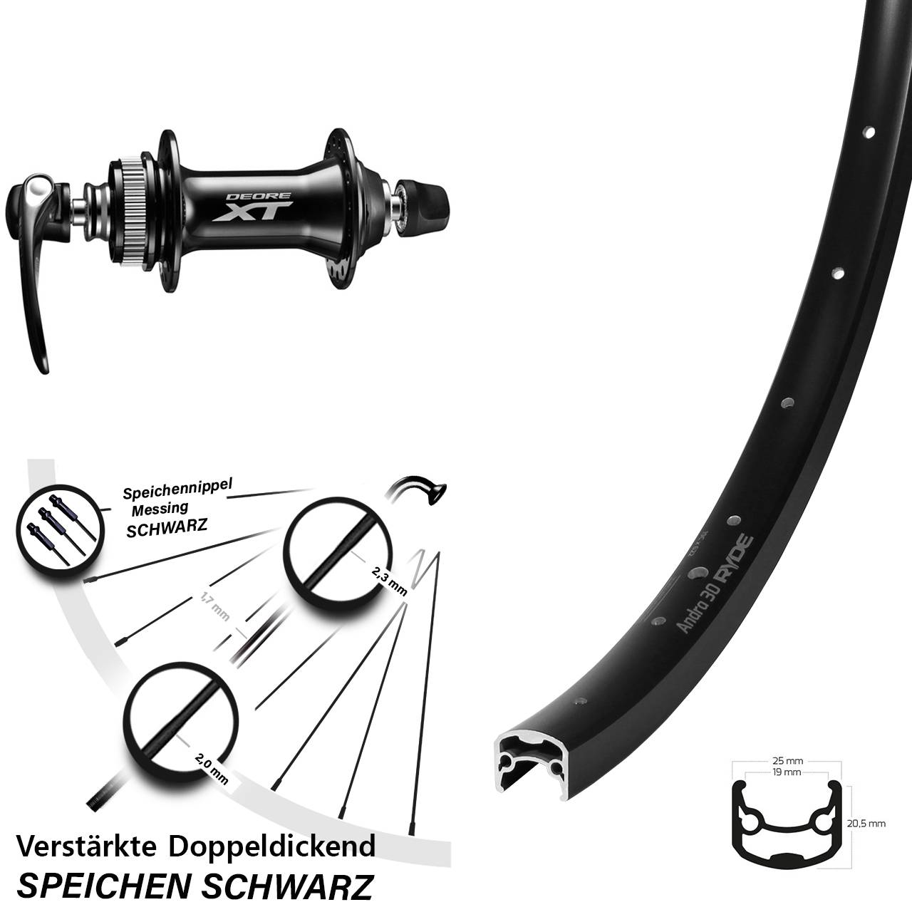 Disc Laufrad 28 Zoll Ryde Andra 30 Shimano HB-M8000 QR