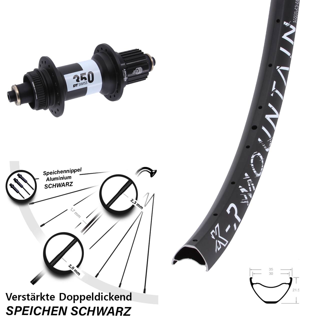 Hinterrad 27,5 Zoll KX-R Mountain DT Swiss 350 Micro Spline für Schnellsp.