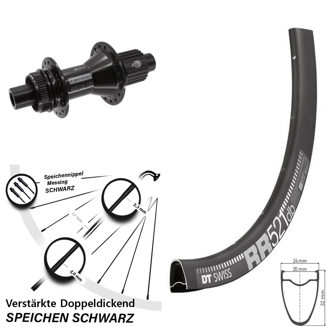 Disc Laufrad 28 Zoll DT Swiss RR 521 370 Hybrid Shimano Micro Spline 12x142