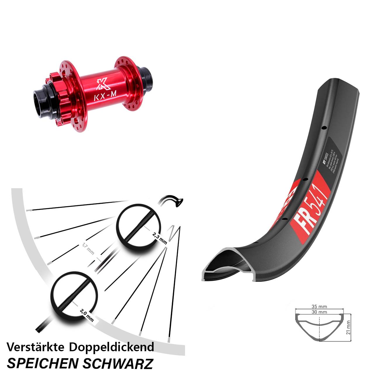 Vorderrad 6-Loch 29 Zoll DT Swiss FR 541 KX-M rot 20x110 (DH alt)