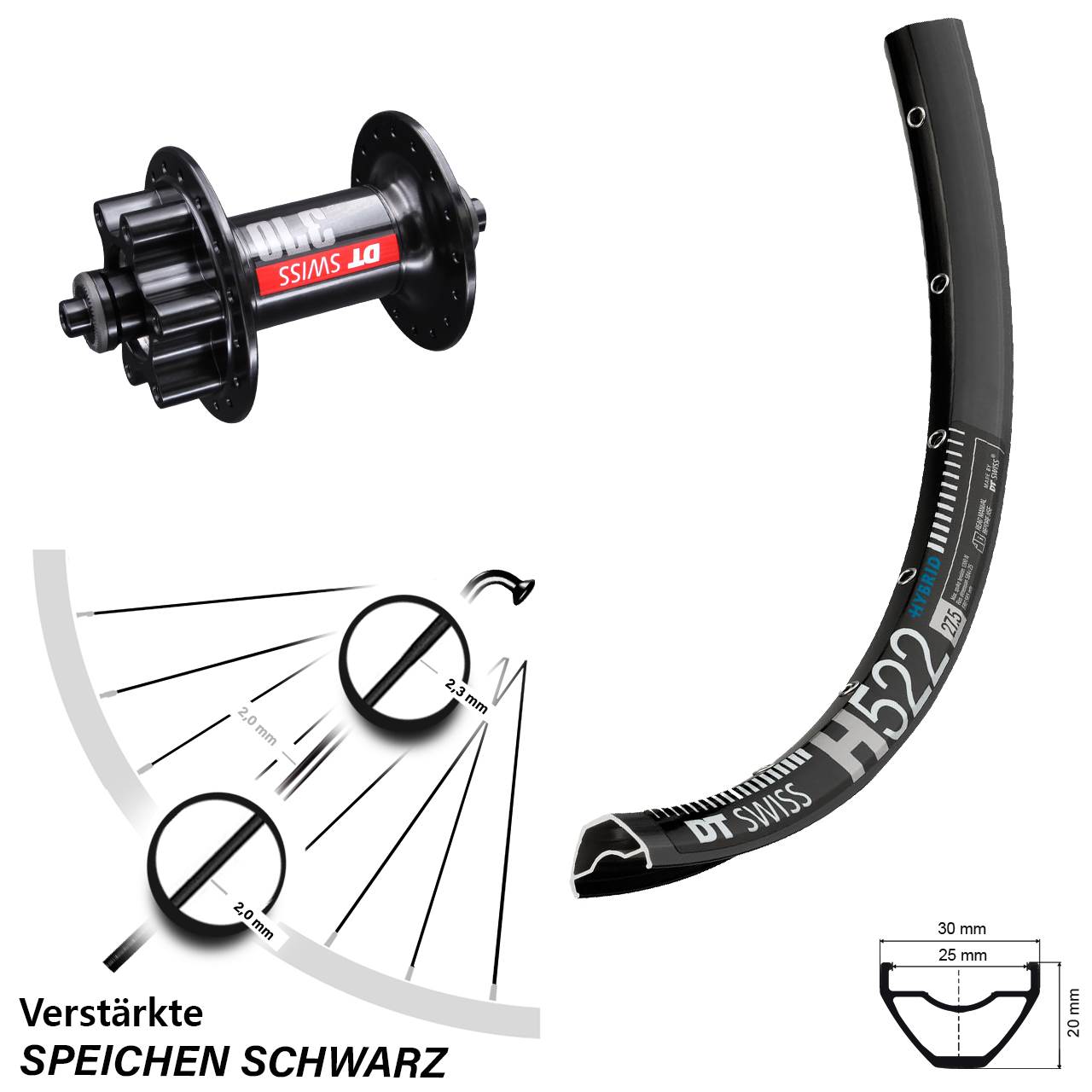 Vorderrad 29 Zoll H 522 DT Swiss 370 6-Loch Nabe 5x100 mm Schnellspanner