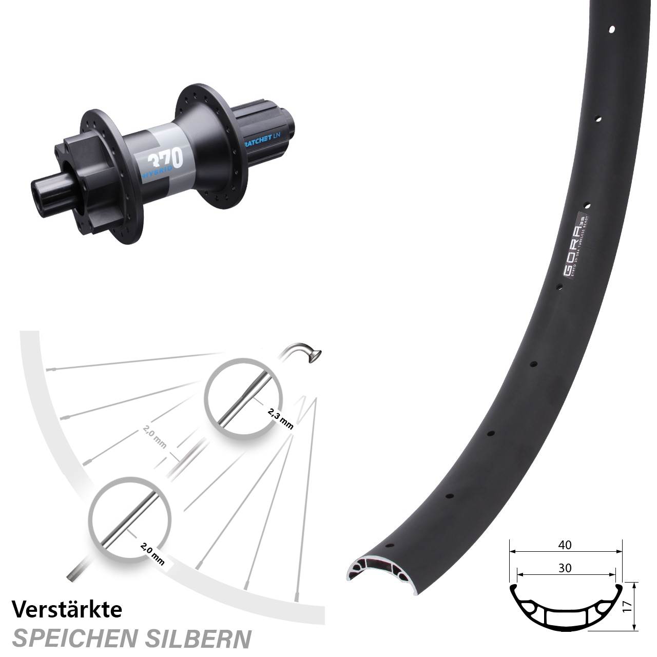 27,5 Zoll Gora 35 DT Swiss 370 Hybrid Hinterrad 6-Loch 12x148 8-11 fach