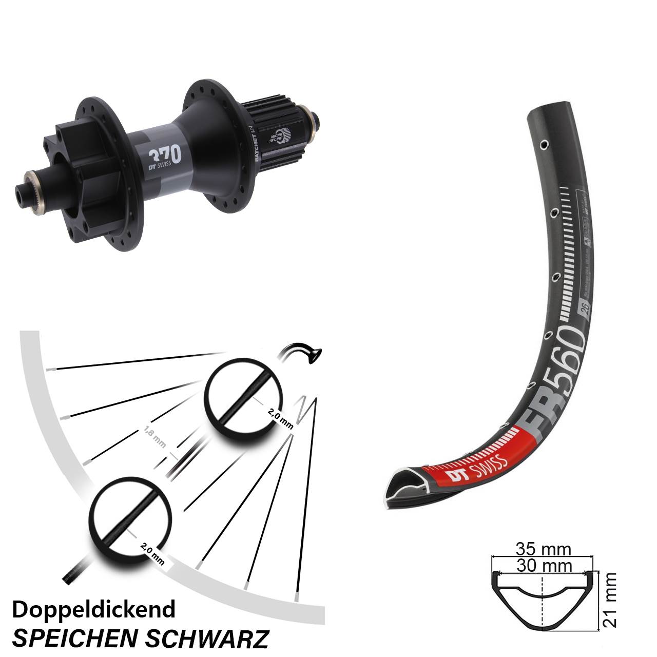 26 Zoll DT Swiss FR560-370 Hinterrad 6-Loch für Schnellspanner Micro Spline