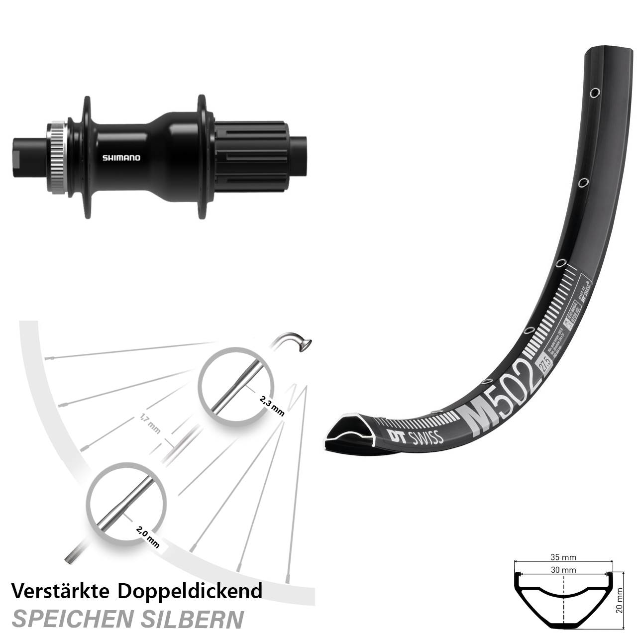 Boost Centerlock Hinterrad 12x148 29 Zoll DT Swiss M502 Shimano FH-TC500-B 8-11 fach HG