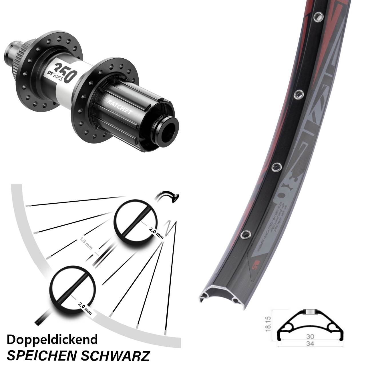 Rodi TRYP 30 DT Swiss 350 29 Zoll Hinterrad Centerlock 12x142 8-11 fach