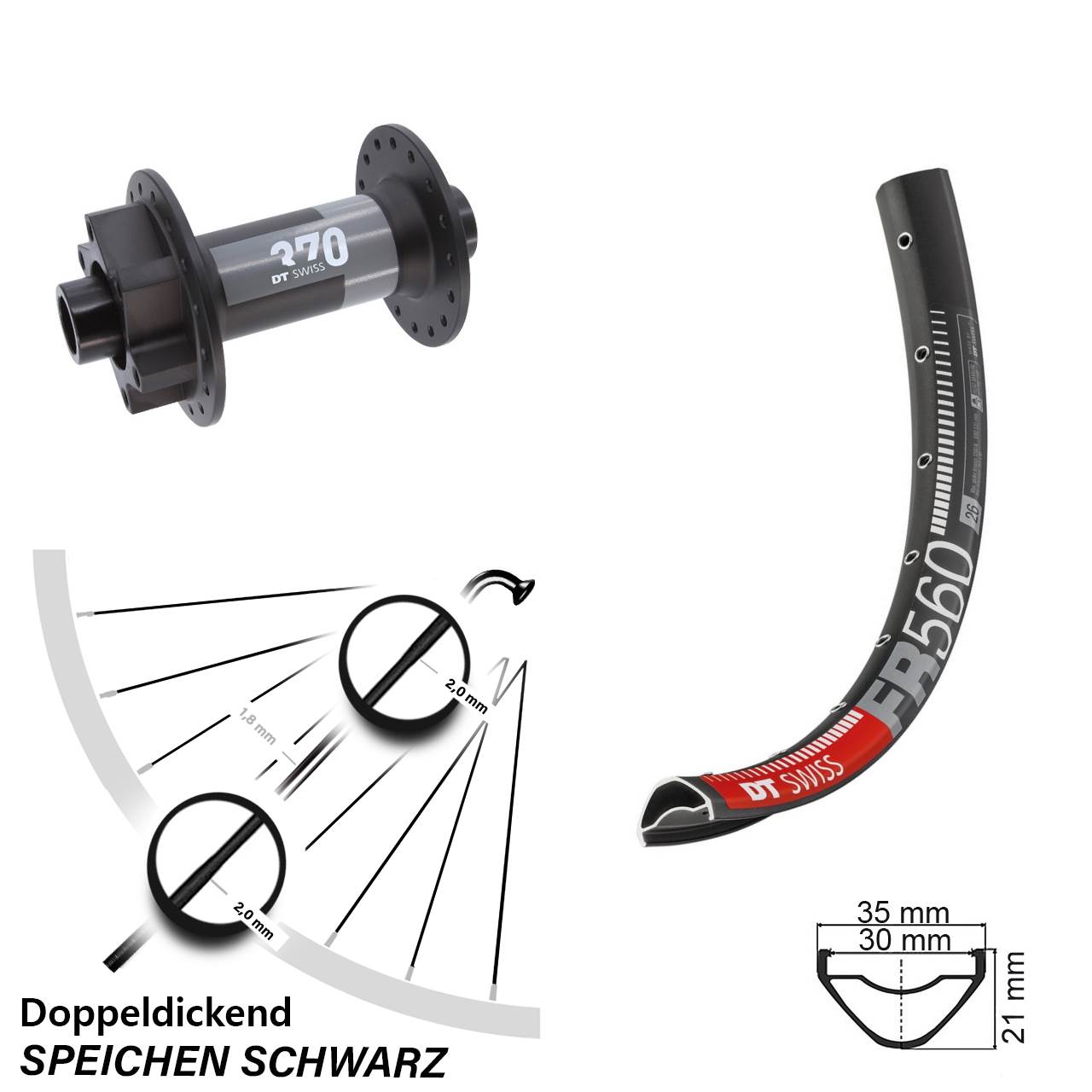 26 Zoll DT Swiss FR560-370 Vorderrad 15x110 Boost 6-Loch