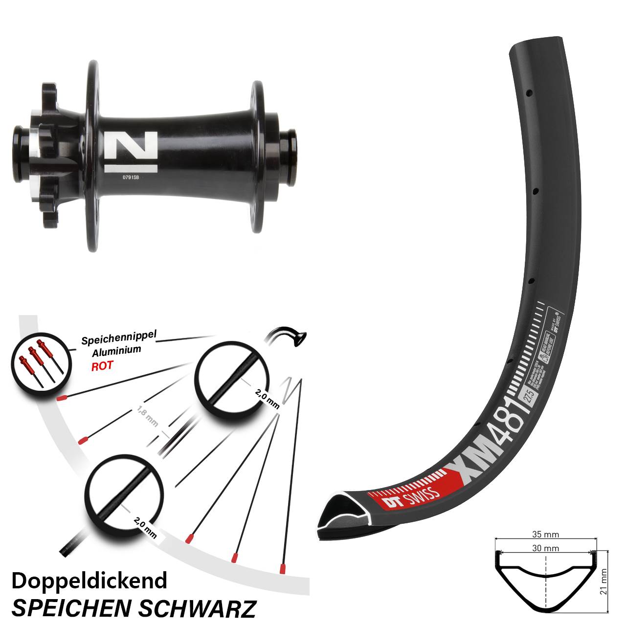 DT Swiss XM 481 Novatec D791 27,5 Zoll Vorderrad 6-Loch 15x100