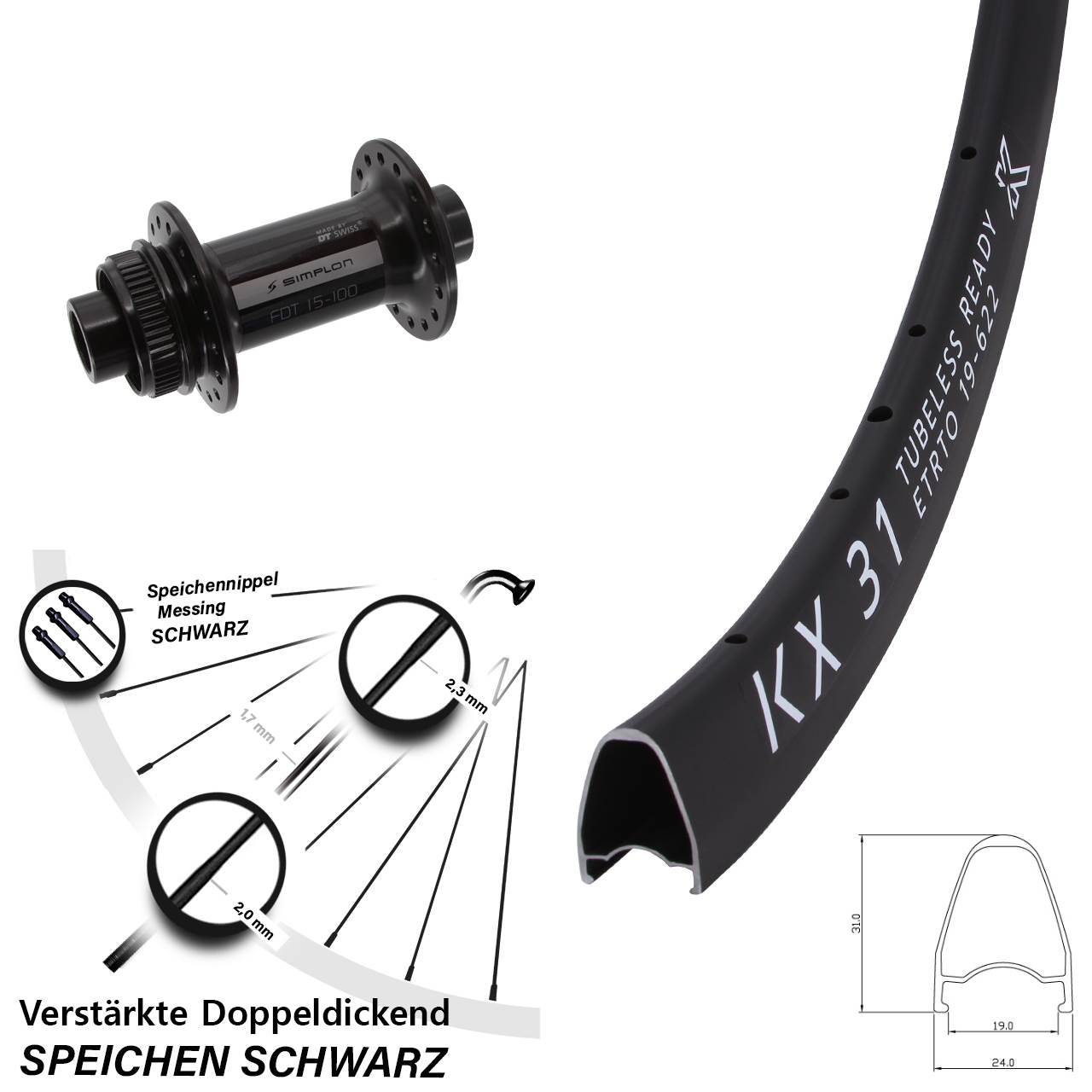 Centerlock Vorderrad 28 Zoll KX 31 DT Swiss 370 12x100