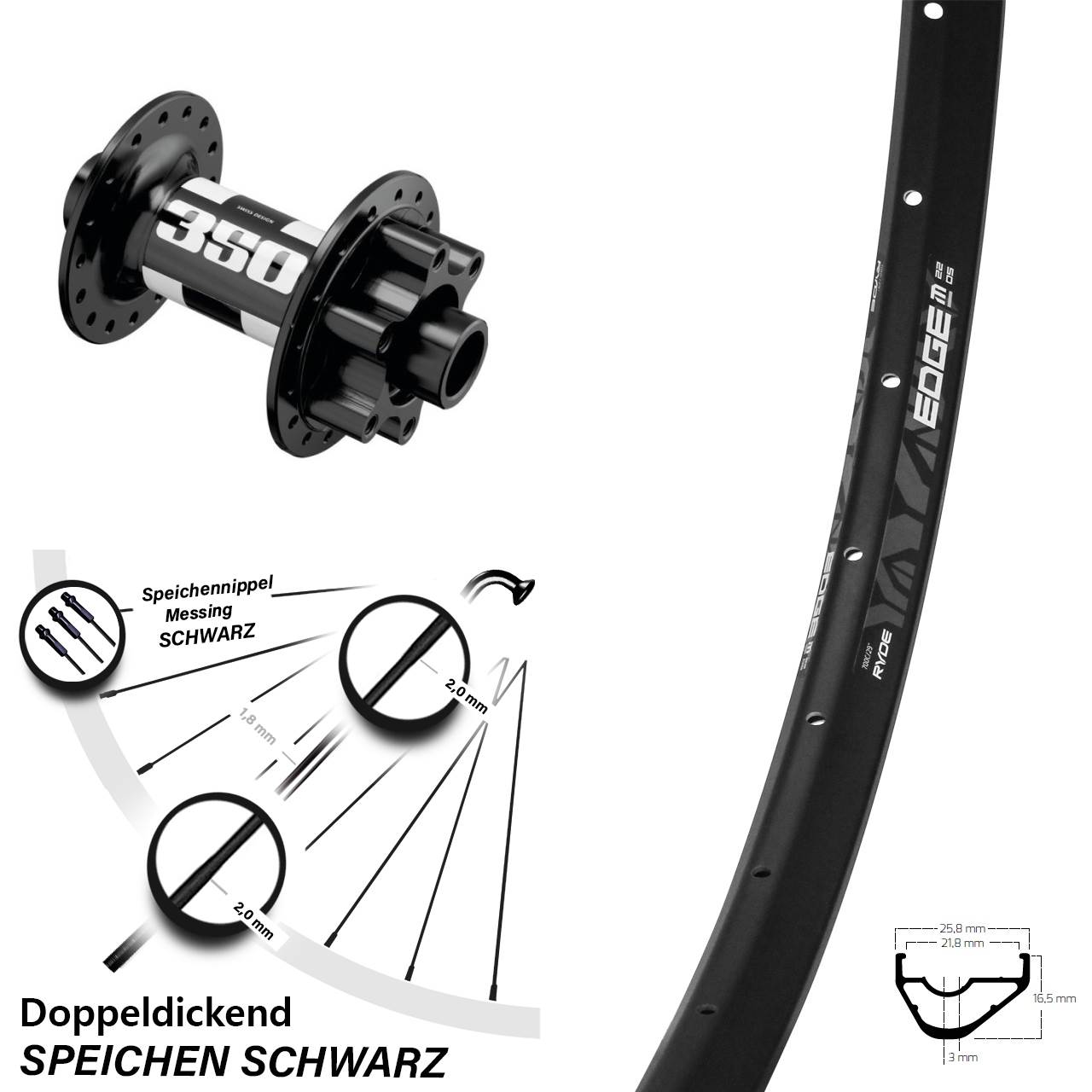 Boost 6-Loch Vorderrad 15x110 28-29 Zoll Ryde Edge M22 OS DT Swiss 350