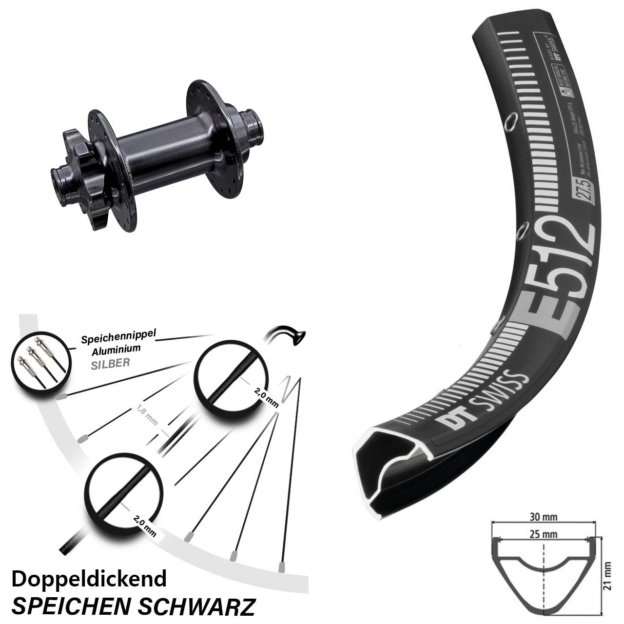 Laufrad 27,5 Zoll DT Swiss E 512 Disc Aivee MP2 15x110 6-Loch