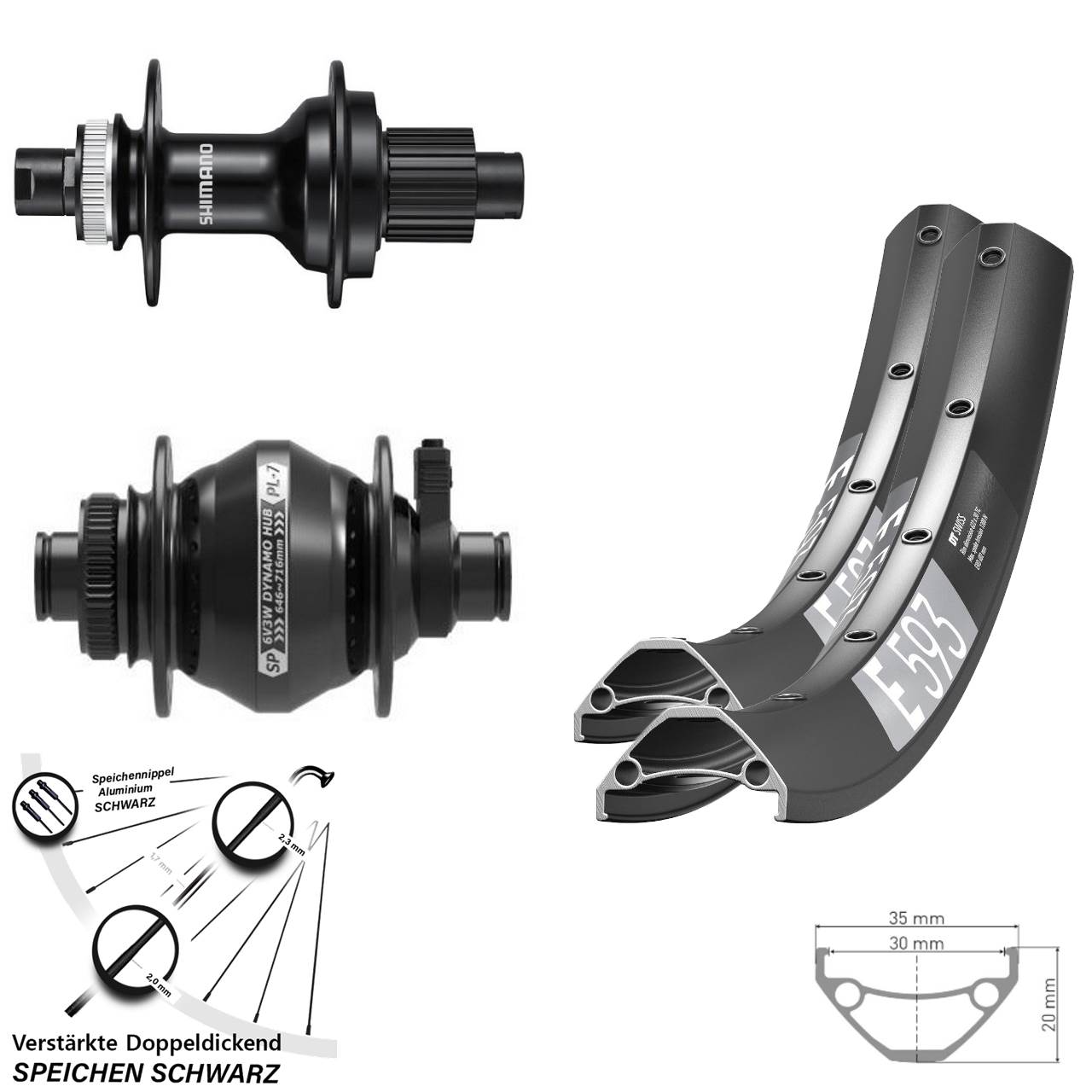 DT Swiss E593 Shimano FH-MT510 SP PL-7 27,5 Zoll Disc Laufradsatz 12x100/142 Micro Spiline