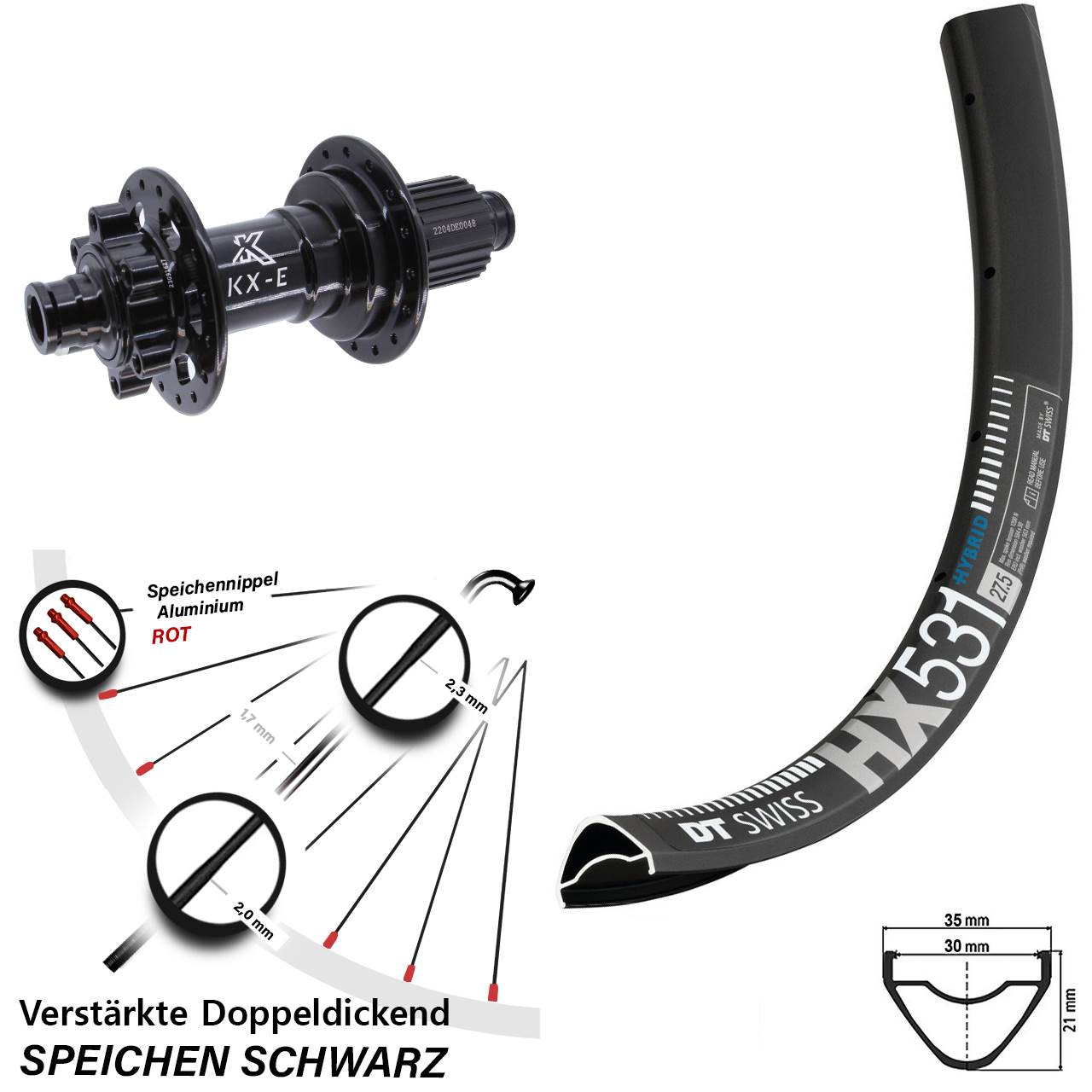 Boost Disc Laufrad 12x148 29 Zoll DT Swiss HX531 KX-E Heavy Duty Shimano Micro Spline