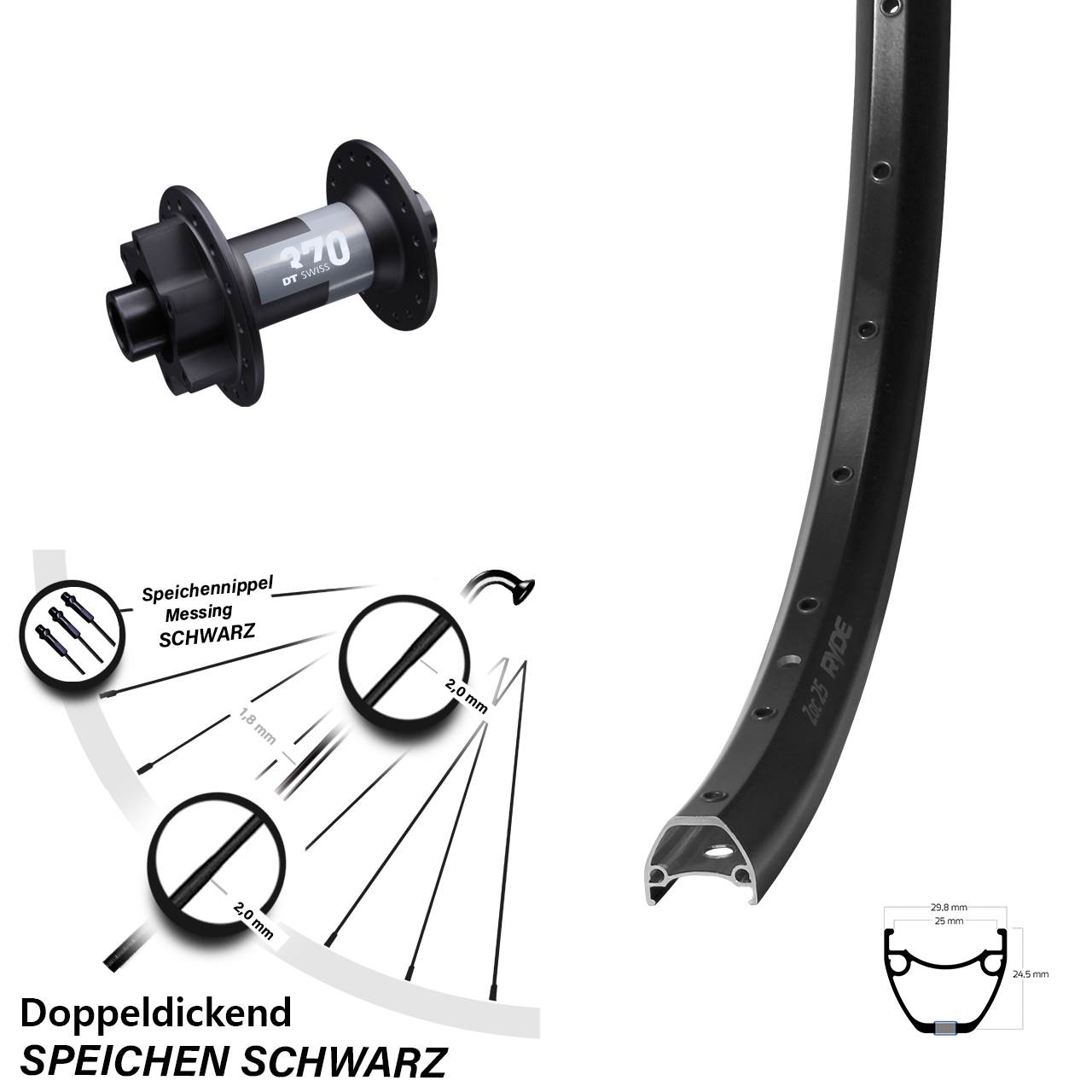 Vorderrad 6-Loch 28 Zoll Ryde ZAC 25 DT Swiss 370 15x100