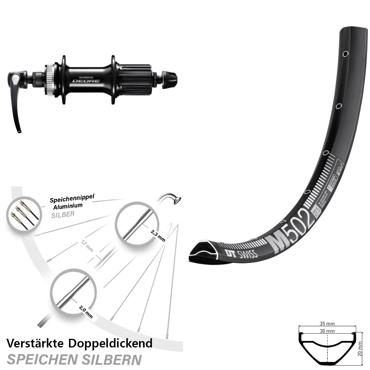 DT Swiss M 502 Shimano FH-M6000 29 Zoll Centerlock Hinterrad QR 8-11 fach