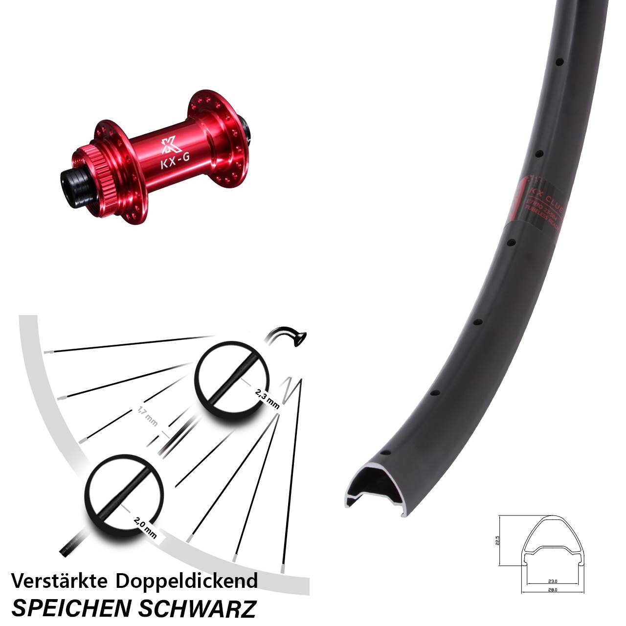 Disc Vorderrad 12x100 27,5 Zoll KX-G Clue rot