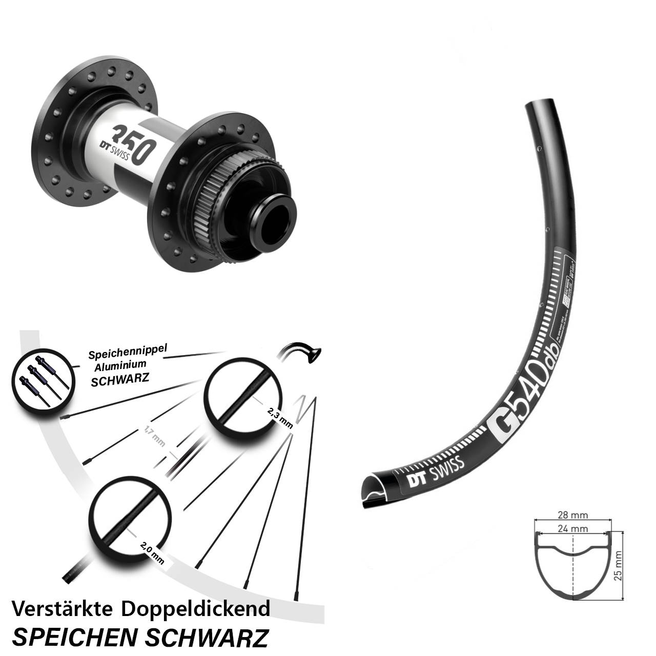 28-29 Zoll DT Swiss G540 DT Swiss 350 Vorderrad Centerlock 12x100