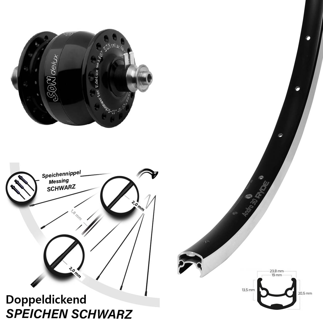 28 Zoll Ryde Andra 30 SON delux Nabendynamo Vorderrad