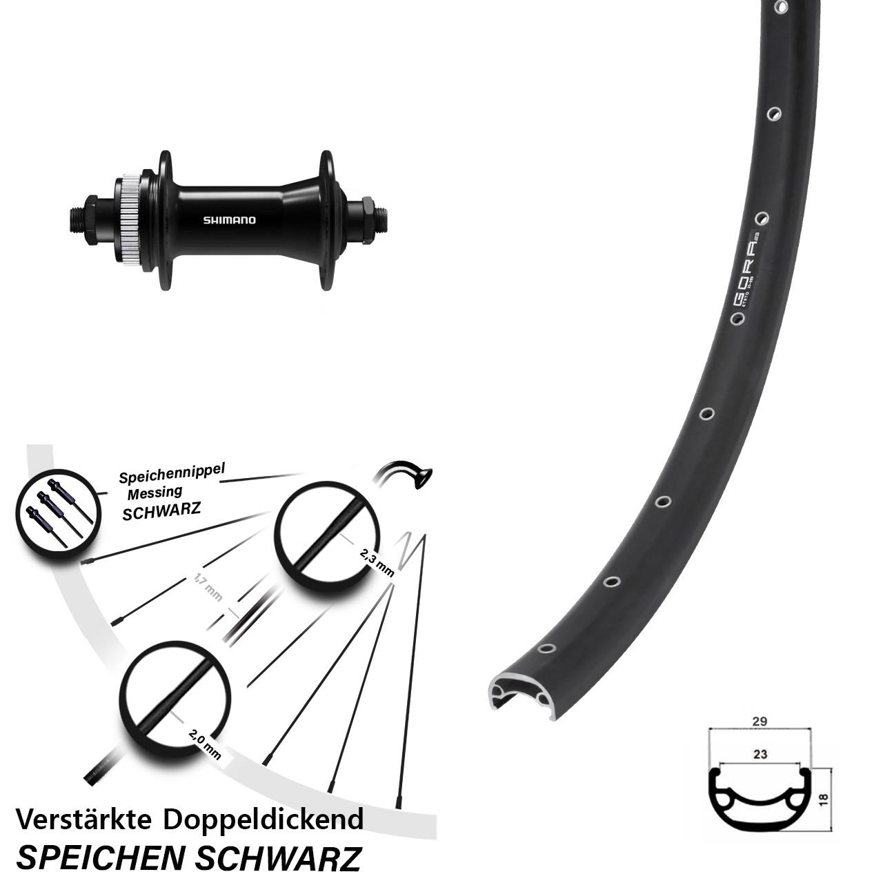 Disc Vorderrad 29 Zoll Gora 23 Shimano HB-QC400 für Schnellspanner