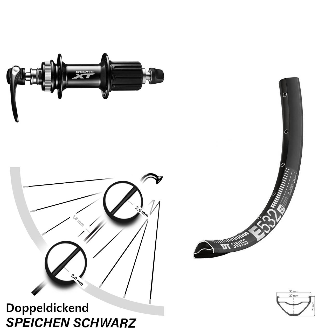 Hinterrad Centerlock 27,5 Zoll DT Swiss E 532 Shimano FH-M8000 8-11f HG für Schnellspanner