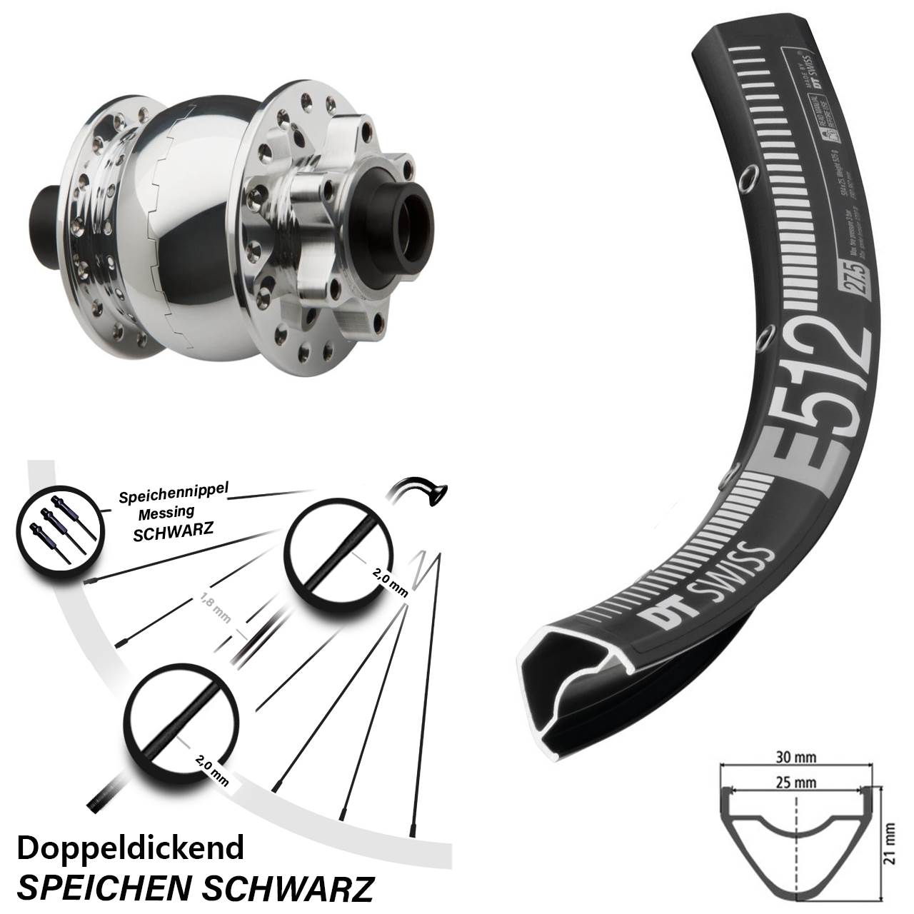 29 Zoll Vorderrad Nabendynamo Son 28-15 Steckachse DT Swiss E 512 Disc