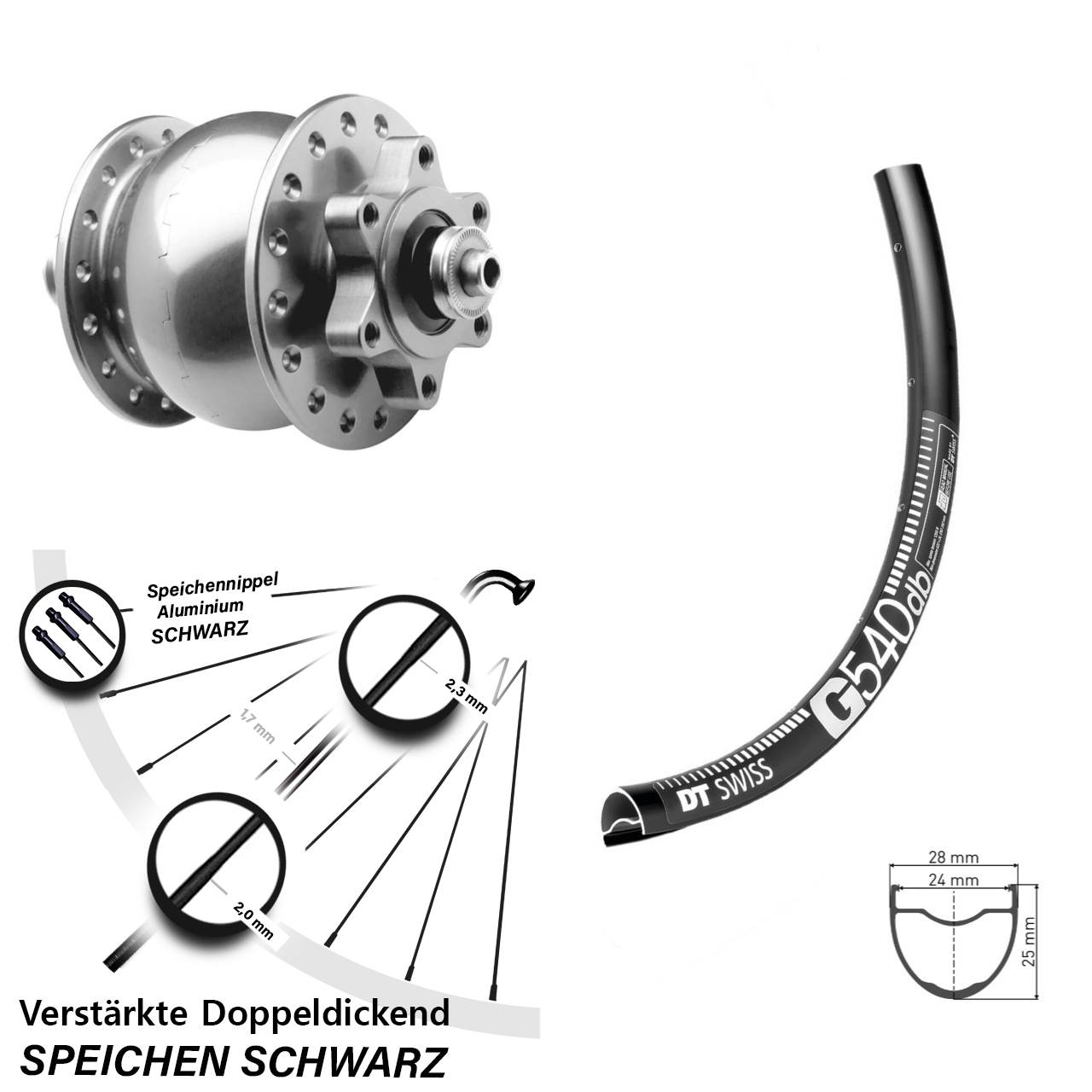 DT Swiss G 540 SON 28-29 Zoll silbern Disc Nabendynamolaufrad QR