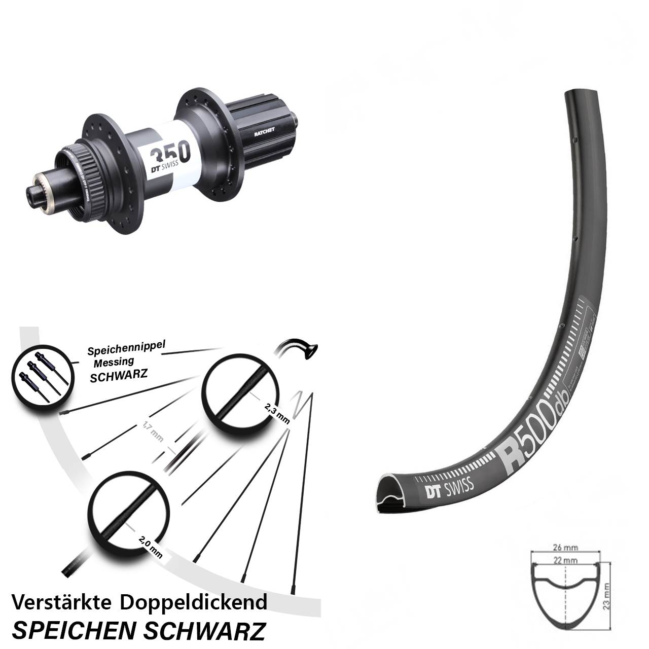29 Zoll DT Swiss R500-350 Disc Hinterrad für Schnellspanner 11-12 fach