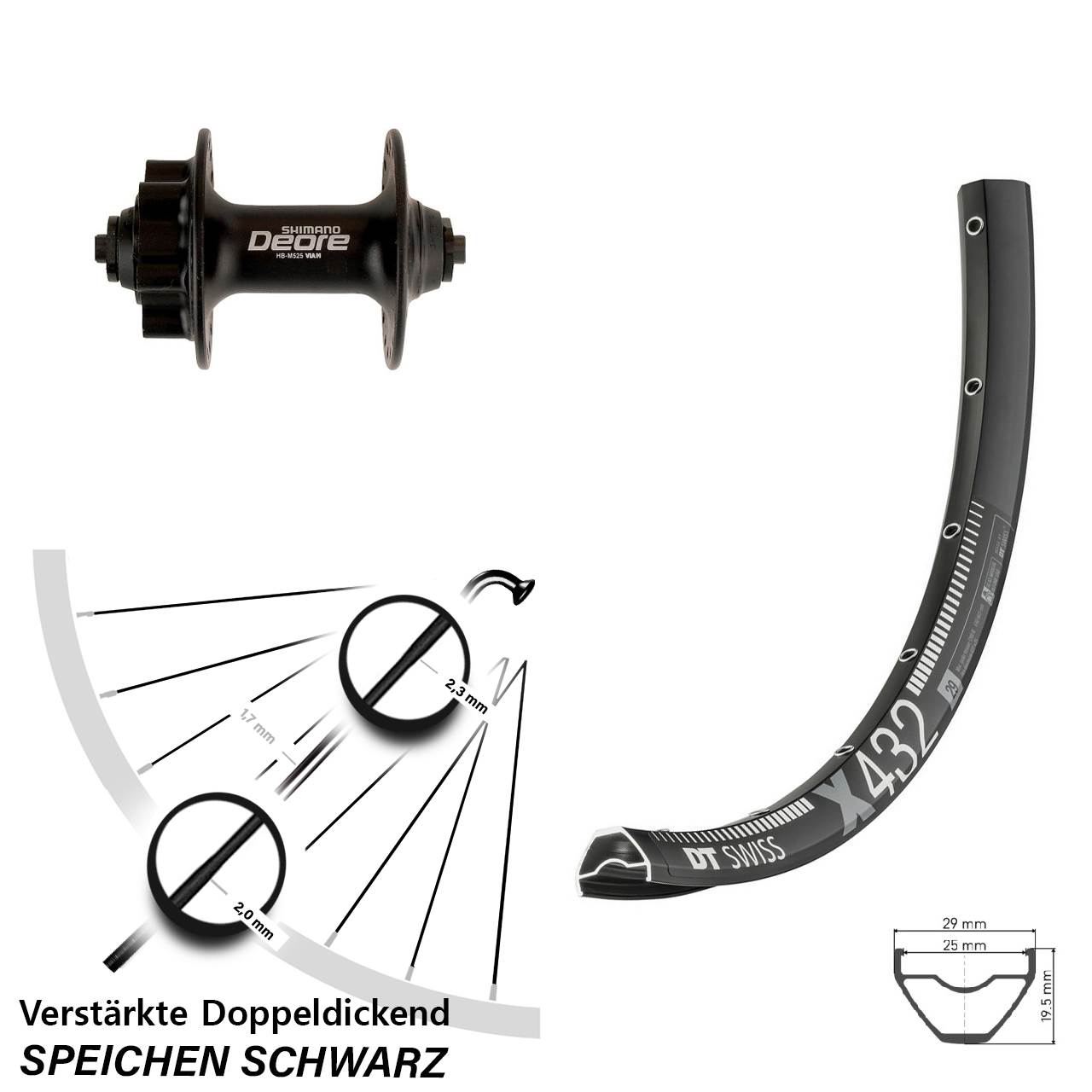 DT Swiss X 432 Shimano Deore HB-M525 29 Zoll 6-Loch Vorderrad QR