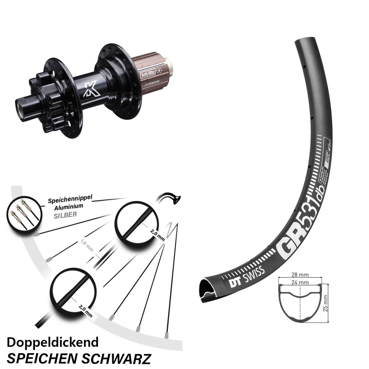 27,5 Zoll DT Swiss GR 531 Hinterrad KX-M 8-12 fach 12x142