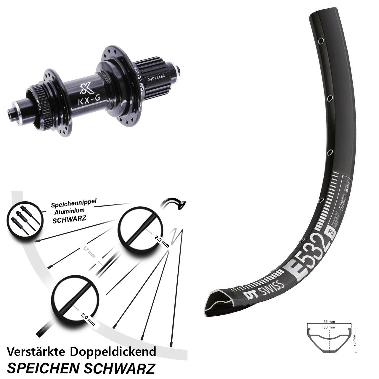 Centerlock Hinterrad für Schnellspanner 29 Zoll DT Swiss E 532 KX-G Micro Spline
