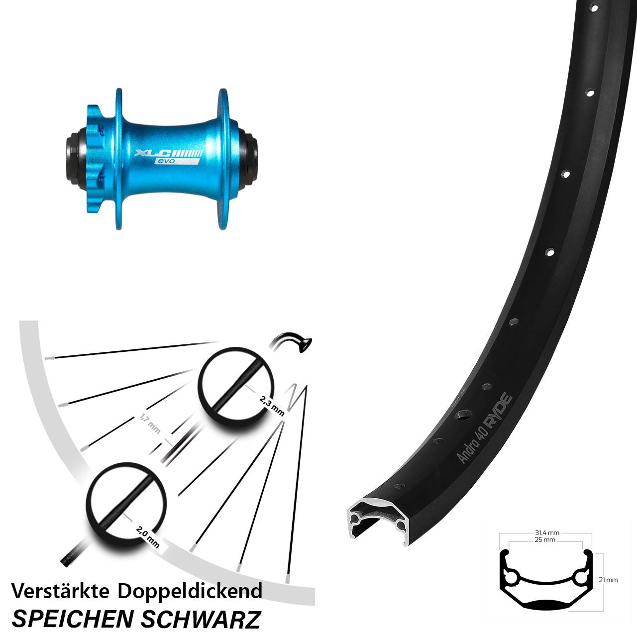 Disc Laufrad 26 Zoll Ryde Andra 40 XLC blau 15x100