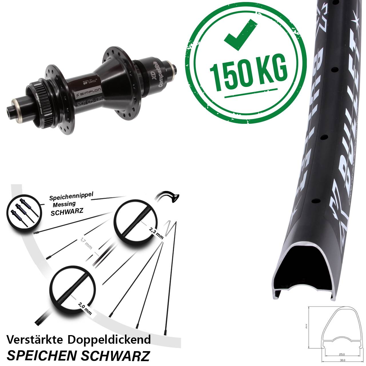 Centerlock Hinterrad für Schnellspanner 28-29 Zoll KX Bullet OS DT Swiss 370 XD