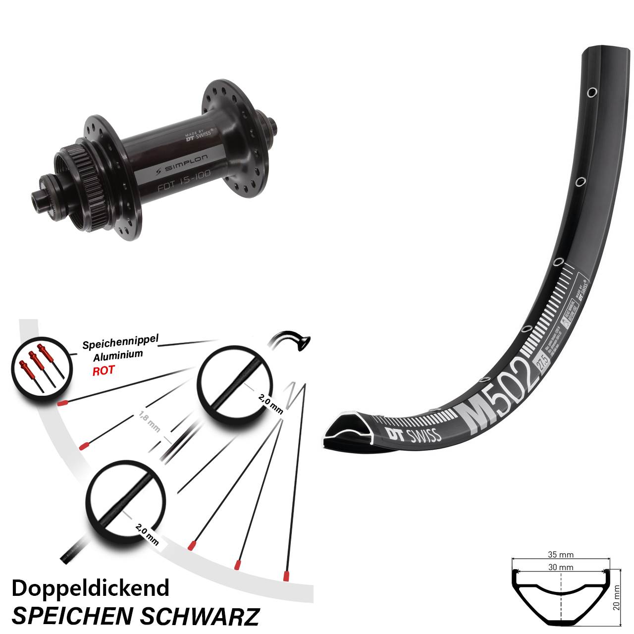 Centerlock Vorderrad 27,5 Zoll DT Swiss M 502-370 QR