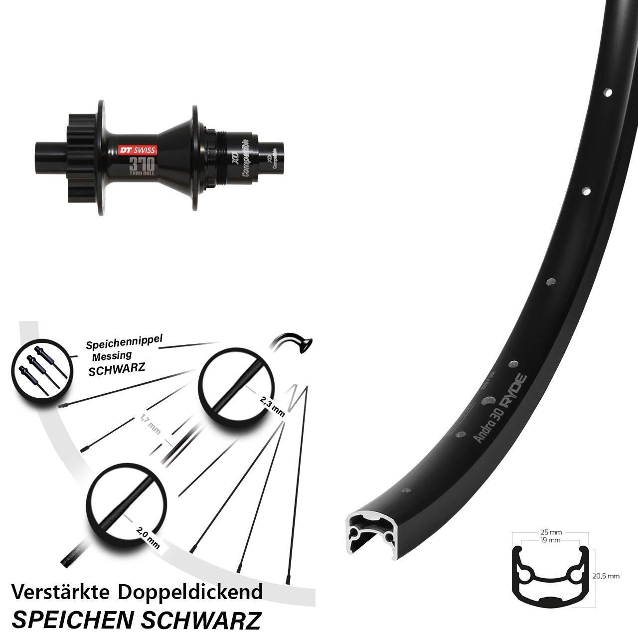 Ryde Andra 30 Disc DT Swiss 370 28-29 Zoll Hinterrad 12x142 SRAM XD