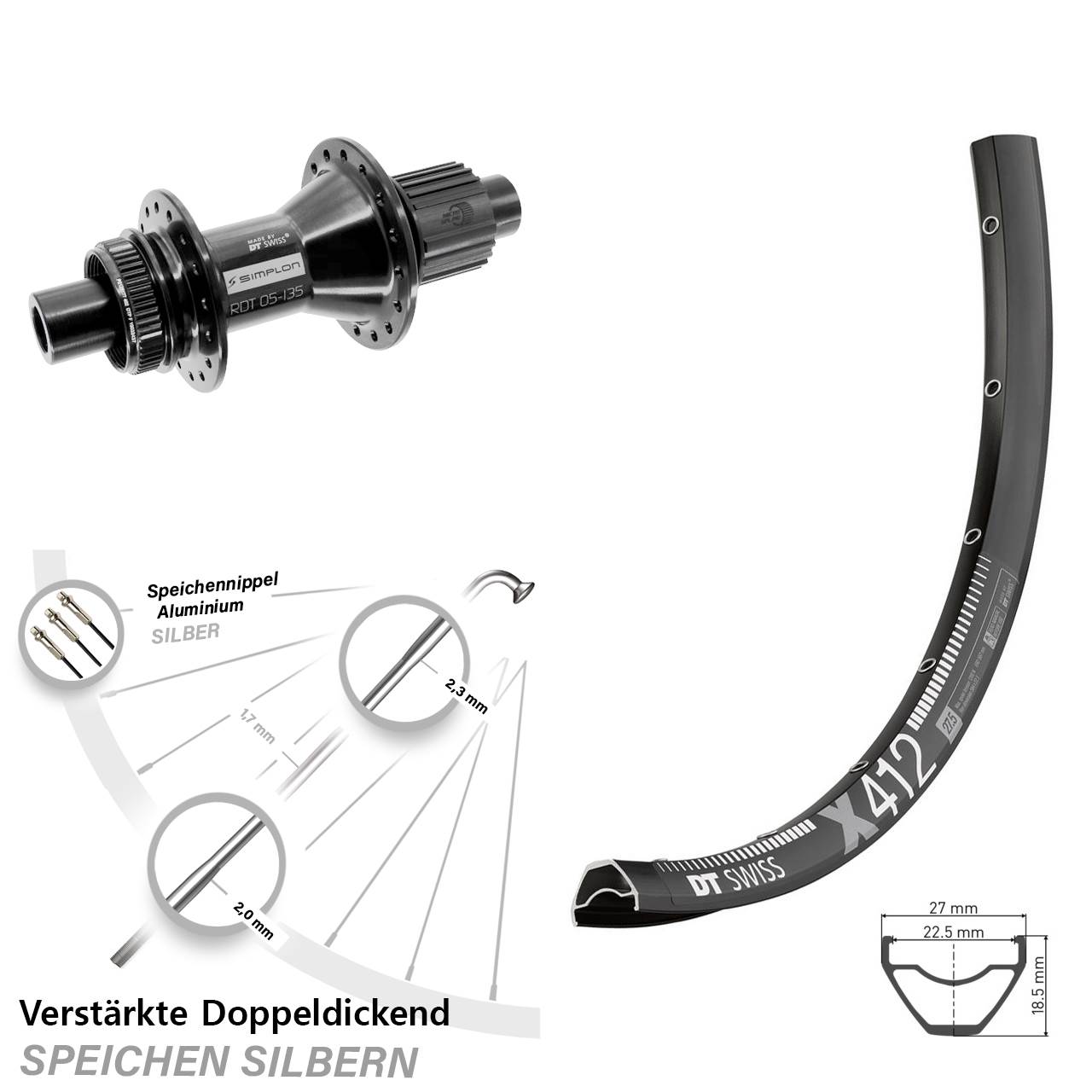 29 Zoll DT Swiss X412 DT Swiss 370 Hybrid Hinterrad Centerlock 12x142 Micro Spline