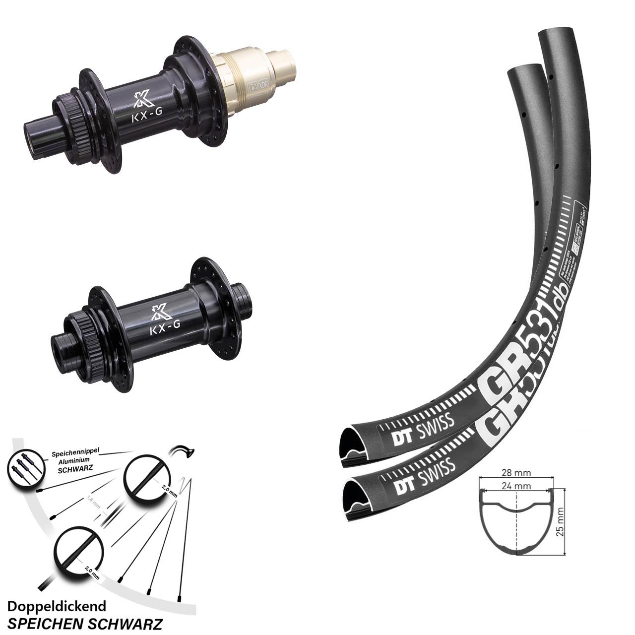 Laufradsatz Gravel 28 Zoll DT Swiss GR 531 KX-G Nabe Sram XD-R 12-fach