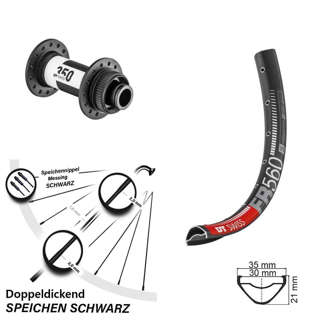 26 Zoll DT Swiss FR560 350 Disc Vorderrad 15x100