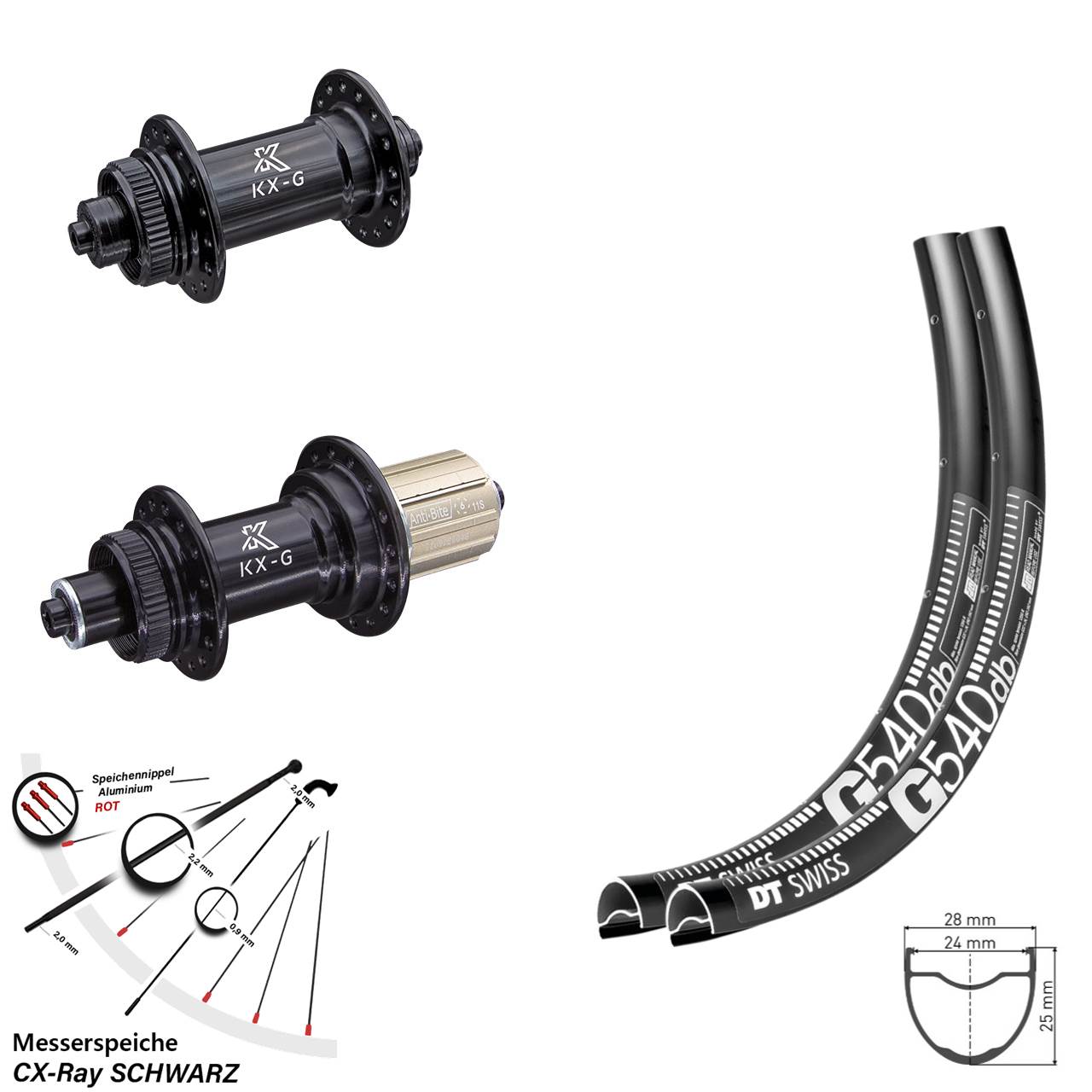 Centerlock Laufradsatz QR 28-29 Zoll DT Swiss G540 KX-G 8-12 fach CX-Ray